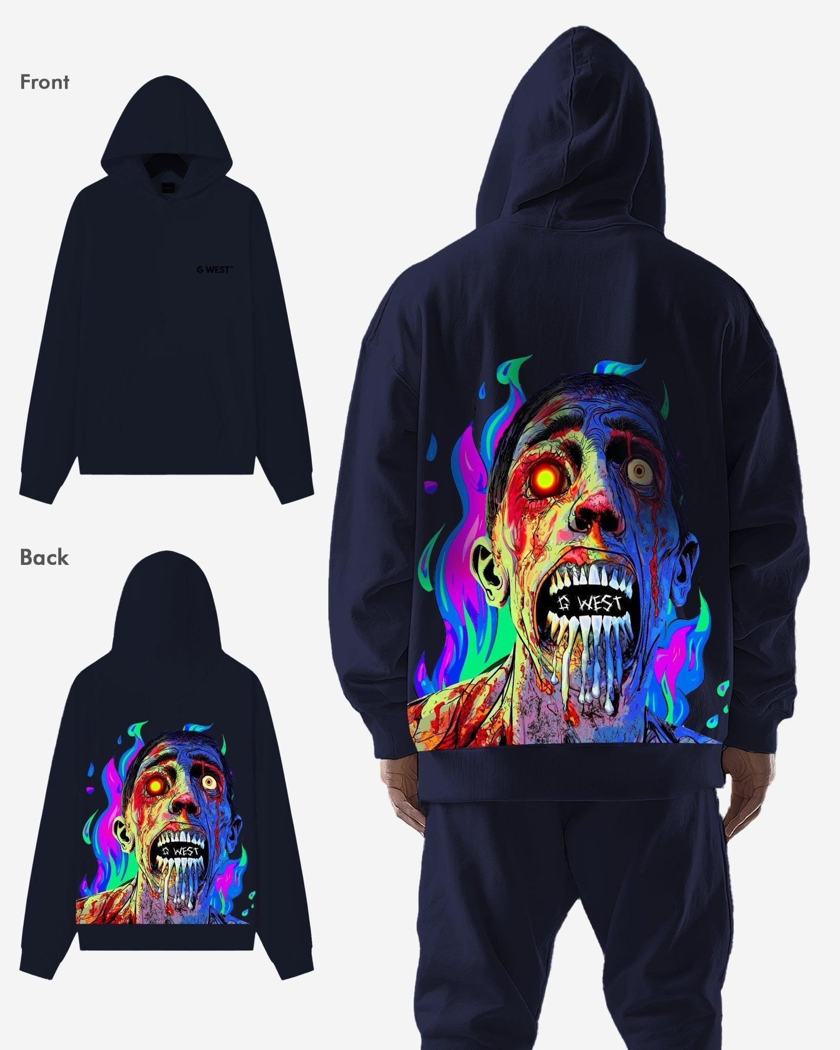 G WEST FLAMING ZOMBIE HEAVY PREMIUM HOODIE - 6 COLORS - G West