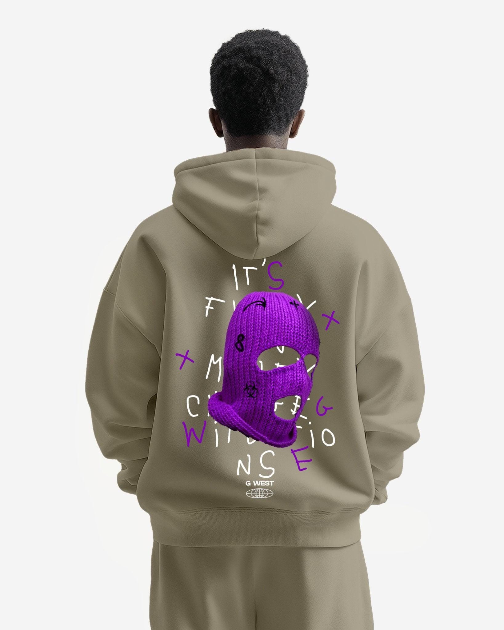 G WEST PURPLE SKI MASK HEAVY PREMIUM OVERSIZED HOODIE - G West