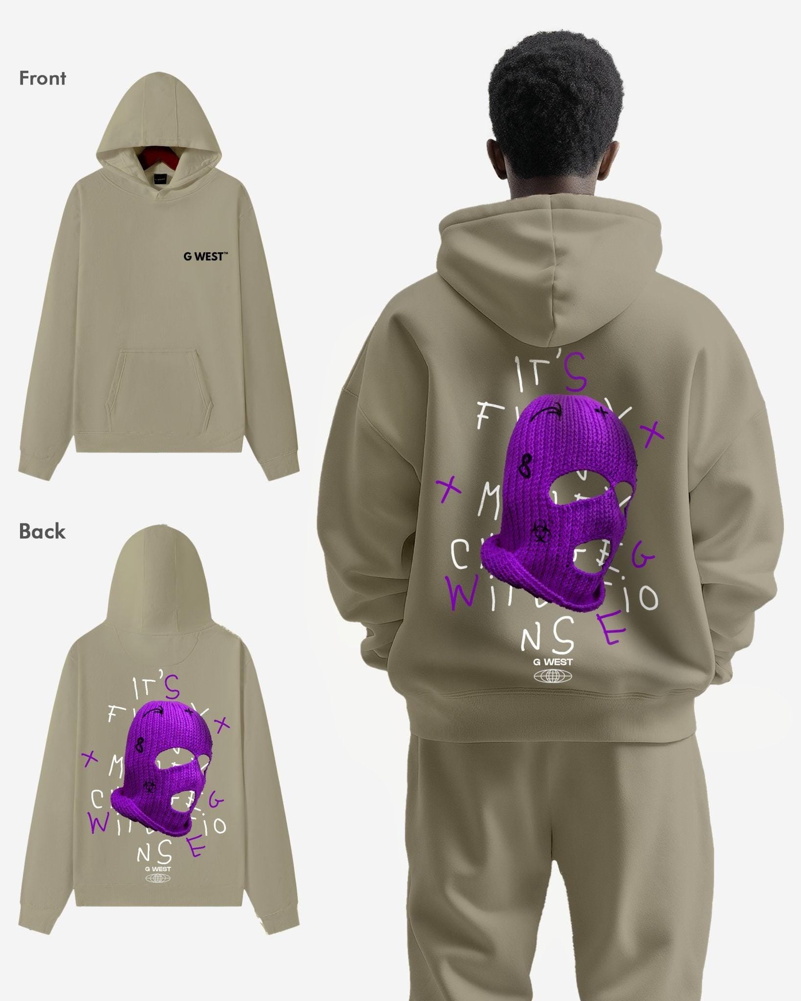 G WEST PURPLE SKI MASK HEAVY PREMIUM OVERSIZED HOODIE - G West