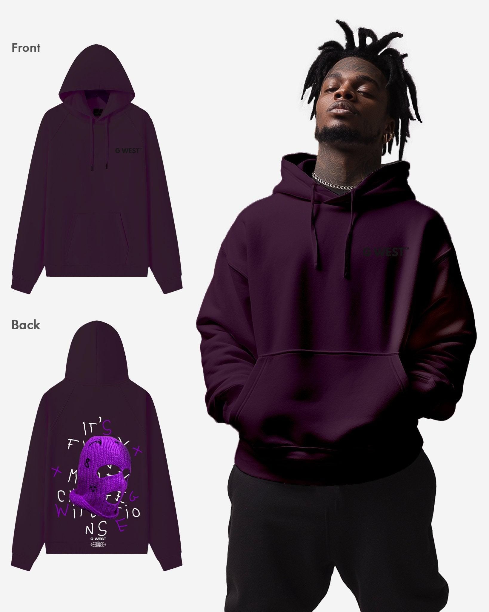 G WEST PURPLE SKI MASK HEAVY PREMIUM OVERSIZED HOODIE - G West