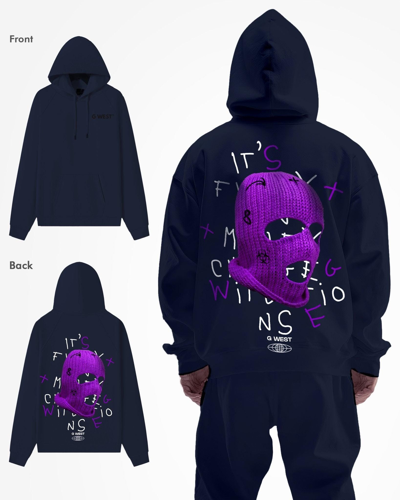 G WEST PURPLE SKI MASK HEAVY PREMIUM OVERSIZED HOODIE - G West