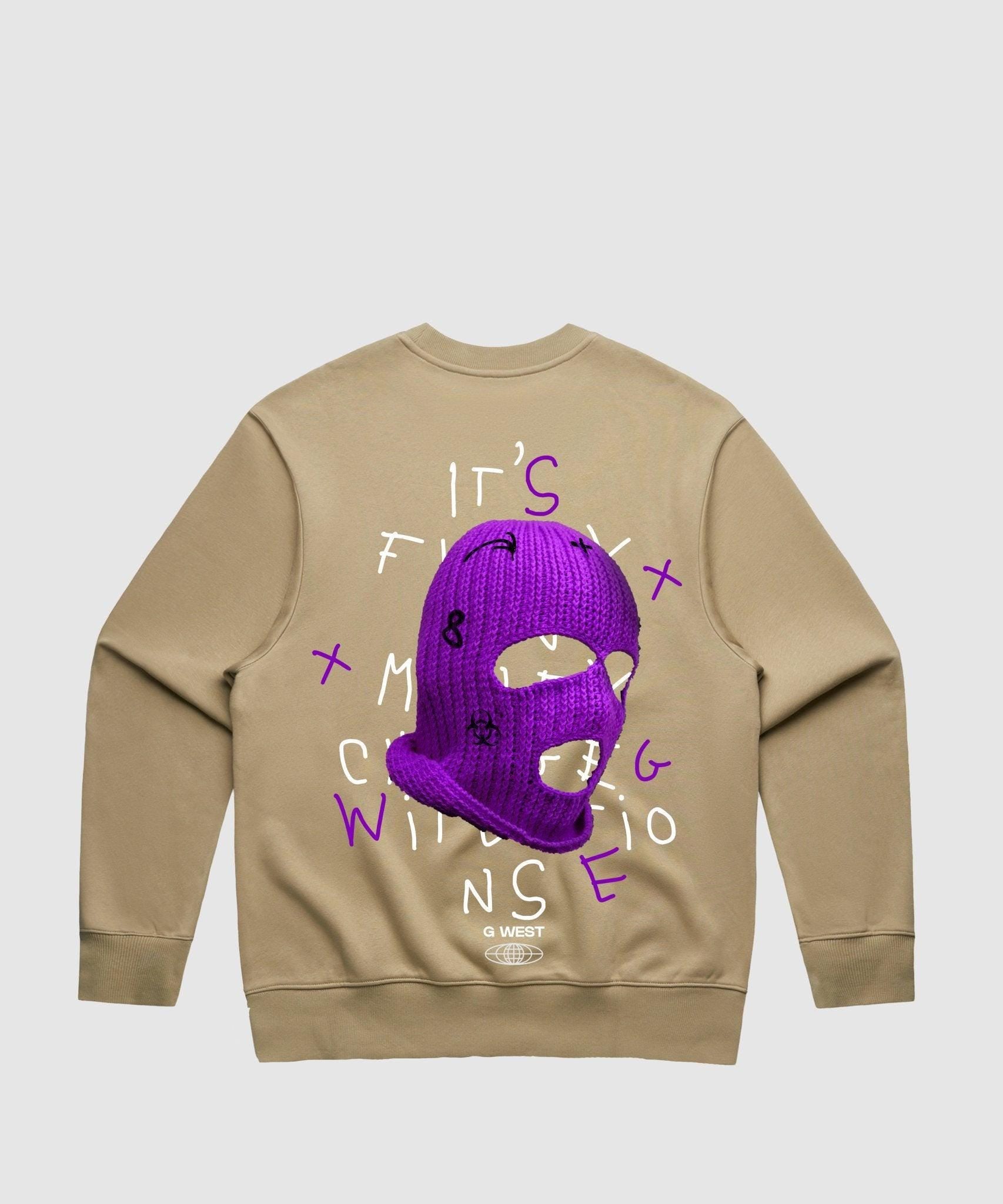 G WEST PURPLE SKI MASK HEAVY PREMIUM CREWNECK - 6 COLORS - G West