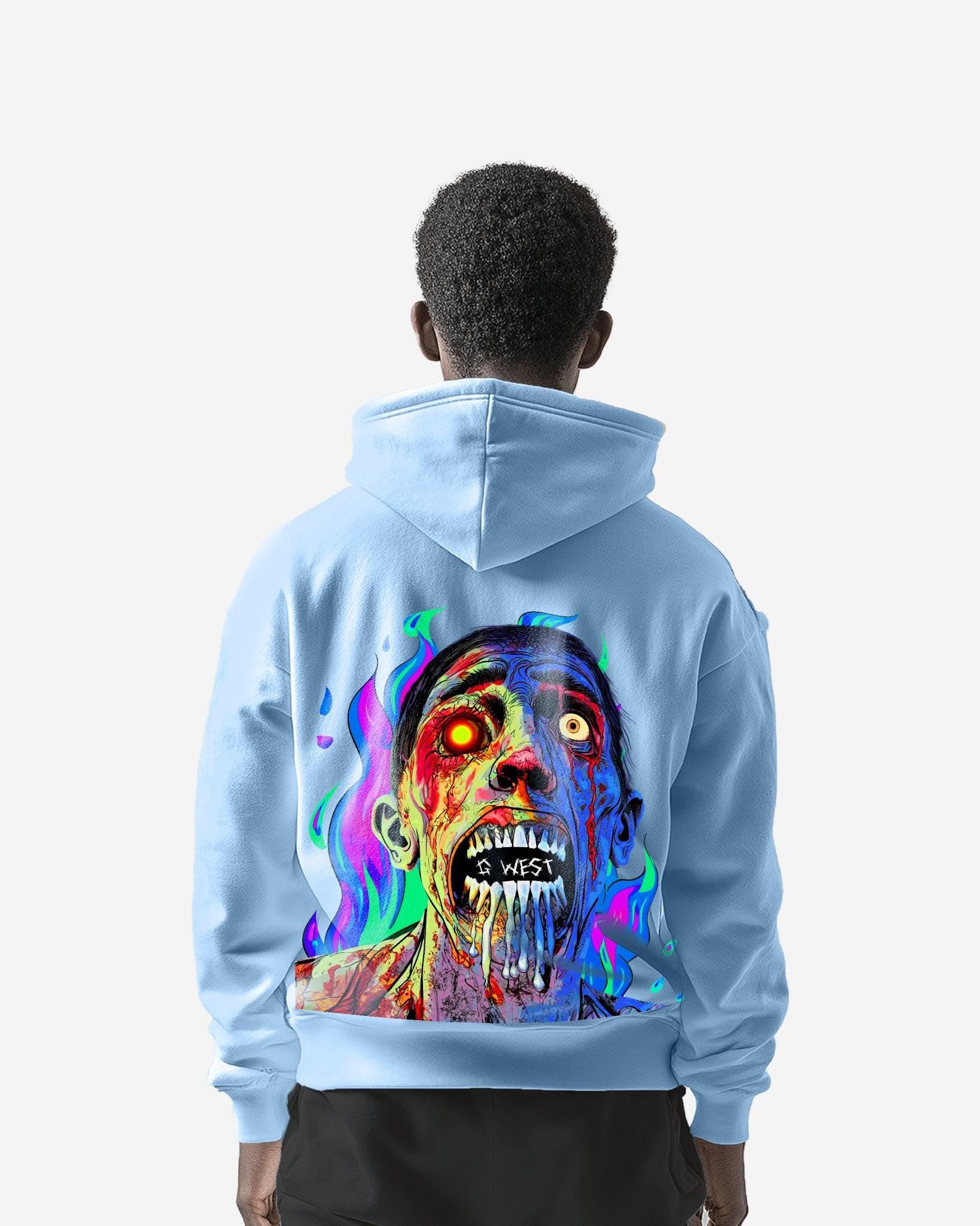 G WEST FLAMING ZOMBIE HOODIE MENS OVERSIZE STYLE - G West