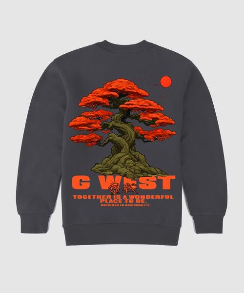 G West Bonsai Graphite Fleece Crewneck With Invisible Zippers : GWPCRWL9031 - 1 COLORS - G West